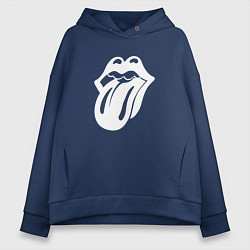 Толстовка оверсайз женская Rolling Stones - white logo, цвет: тёмно-синий