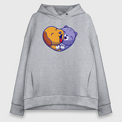 Толстовка оверсайз женская Dog cat love, цвет: меланж