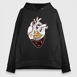 Толстовка оверсайз женская Сердце корабля, цвет: черный