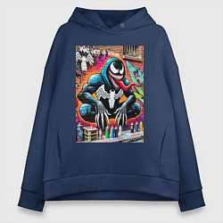 Толстовка оверсайз женская Веном сидит на кортах - граффити, цвет: тёмно-синий