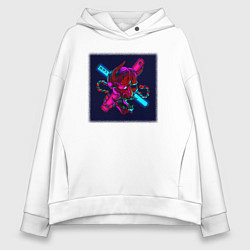 Толстовка оверсайз женская Неоновый демон они, цвет: белый