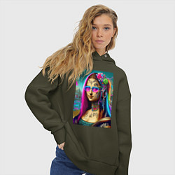 Толстовка оверсайз женская The Gioconda of our days is eclectic, цвет: хаки — фото 2