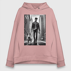 Толстовка оверсайз женская Чувак с бультерьером - Нью-Йорк, цвет: пыльно-розовый