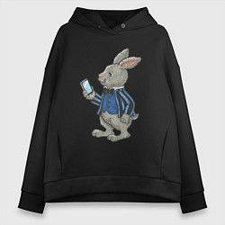 Толстовка оверсайз женская Деловой зайчик, цвет: черный