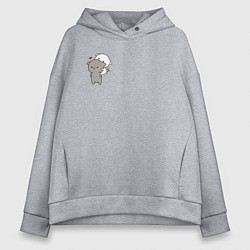 Толстовка оверсайз женская Белый котик на спине у серого для пары, цвет: меланж