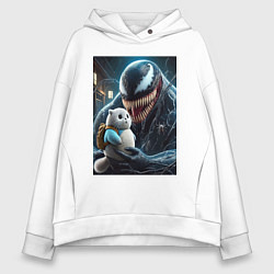Толстовка оверсайз женская Venom and funny kitten with backpack, цвет: белый