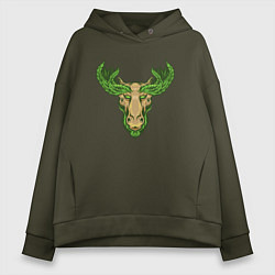 Толстовка оверсайз женская Nature deer, цвет: хаки