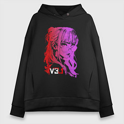 Толстовка оверсайз женская Девушка в градиенте, цвет: черный