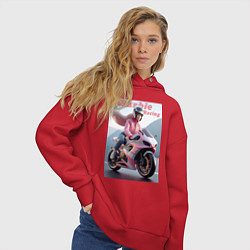 Толстовка оверсайз женская Барби на спортивном байке - экстрим, цвет: красный — фото 2