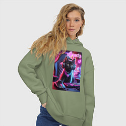 Толстовка оверсайз женская Чёрный котёнок - киберспорт, цвет: авокадо — фото 2