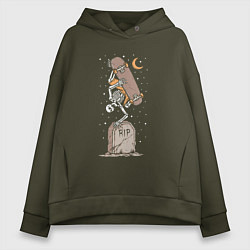 Толстовка оверсайз женская Скейтер на кладбище, цвет: хаки