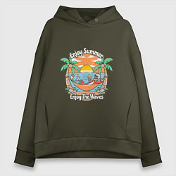 Толстовка оверсайз женская Скелет на чиле, цвет: хаки