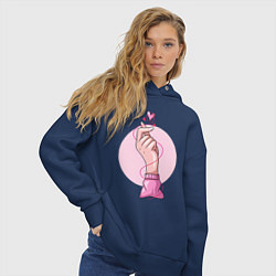 Толстовка оверсайз женская Сердечко, цвет: тёмно-синий — фото 2