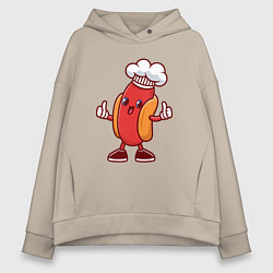 Толстовка оверсайз женская Хот-дог повар, цвет: миндальный