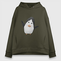 Толстовка оверсайз женская Cartoon penguin, цвет: хаки