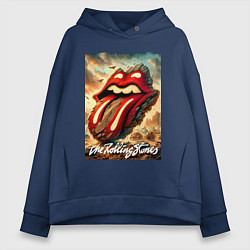 Толстовка оверсайз женская Rolling Stones - logo transformation, цвет: тёмно-синий