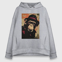 Толстовка оверсайз женская Обезьянка детектив в шляпе, цвет: меланж