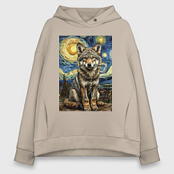 Толстовка оверсайз женская Волчонок Ван Гог, цвет: миндальный