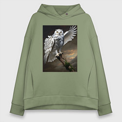 Толстовка оверсайз женская Белая сова на ветке, цвет: авокадо