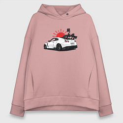 Толстовка оверсайз женская Авто и иероглифы, цвет: пыльно-розовый