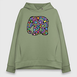 Толстовка оверсайз женская Цветной слоник, цвет: авокадо