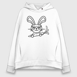 Толстовка оверсайз женская Милый зайка с морковкой, цвет: белый