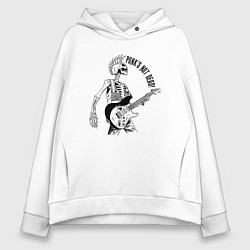 Толстовка оверсайз женская Skeleton guitarist - punks not dead motto, цвет: белый
