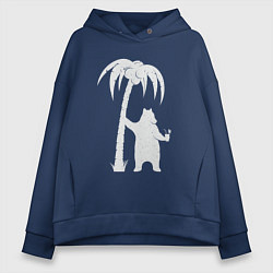Толстовка оверсайз женская Мишка возле пальмы, цвет: тёмно-синий