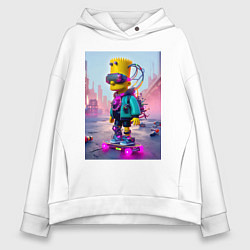 Толстовка оверсайз женская Барт Симпсон на скейтборде - киберпанк, цвет: белый