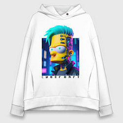 Толстовка оверсайз женская Кибер Барт - нейроарт фантазия, цвет: белый