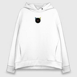 Толстовка оверсайз женская Кот черный с носом сердечком - минимализм, цвет: белый