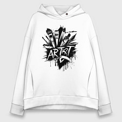 Толстовка оверсайз женская Художник букет из кистей, цвет: белый