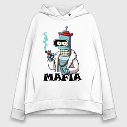 Толстовка оверсайз женская Бендер в шубе с сигарой - мафия, цвет: белый