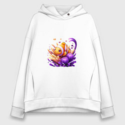 Толстовка оверсайз женская Рыбка клоун среди водорослей, цвет: белый