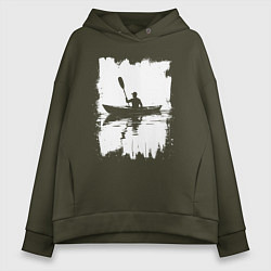 Толстовка оверсайз женская Каякинг белый штрих, цвет: хаки