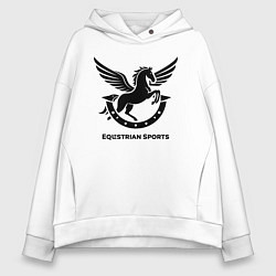 Толстовка оверсайз женская Конный спорт лошадиное лого, цвет: белый