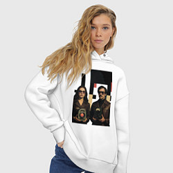 Толстовка оверсайз женская Мужчина и женщина с гаджетами поп-арт ретро-футури, цвет: белый — фото 2