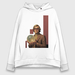 Толстовка оверсайз женская Мужчина блондин с магическим шаром ретрофутуризм п, цвет: белый