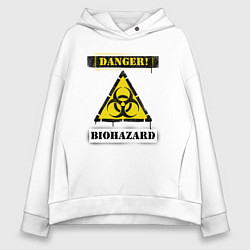 Толстовка оверсайз женская Attention biohazard - danger, цвет: белый