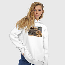 Толстовка оверсайз женская Песчаный Автомобиль: Дорога в Пустыне, цвет: белый — фото 2