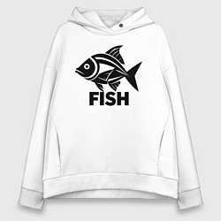 Толстовка оверсайз женская Рыба в стиле минимализм, цвет: белый