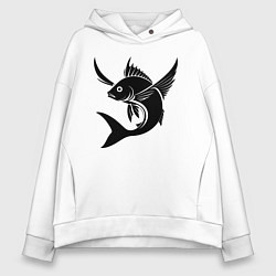 Толстовка оверсайз женская Рыба с крыльями, цвет: белый