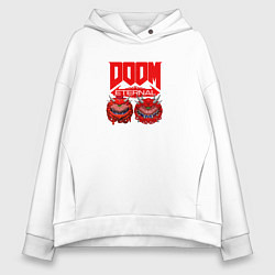 Толстовка оверсайз женская Doom кака демон, цвет: белый