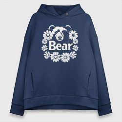 Толстовка оверсайз женская Медведь в цветах, цвет: тёмно-синий
