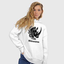 Толстовка оверсайз женская Носорог в цветах, цвет: белый — фото 2