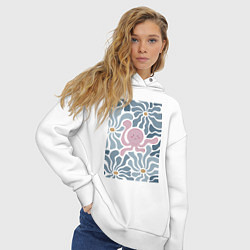 Толстовка оверсайз женская Такопи в цветах, цвет: белый — фото 2