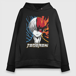 Толстовка оверсайз женская Шото Тодороки Моя геройская академия, цвет: черный