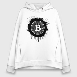 Толстовка оверсайз женская Биткоин в черной красках, цвет: белый