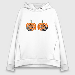 Толстовка оверсайз женская Хэллоуин Тыквы на груди, цвет: белый