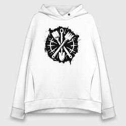 Толстовка оверсайз женская Лопатка и кисточки, цвет: белый